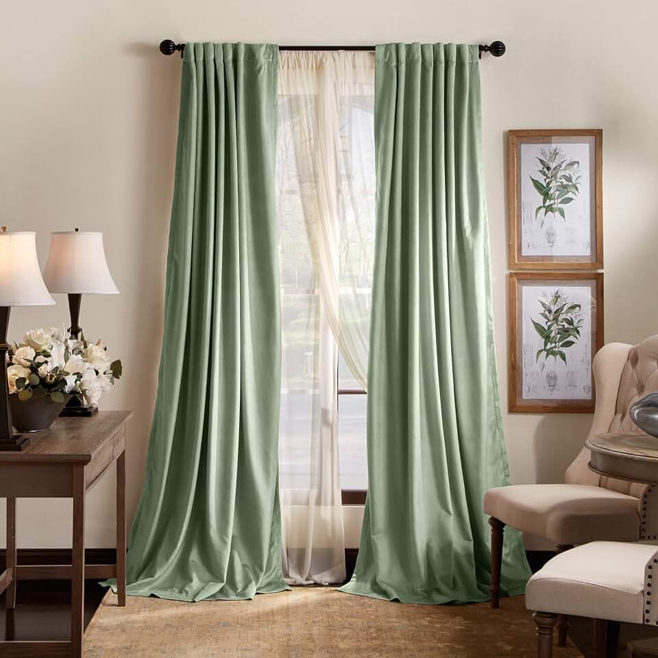 Martha Stewart Lucca Velvet Blackout Back Tab Window Curtain Panel Pair, 95", Green