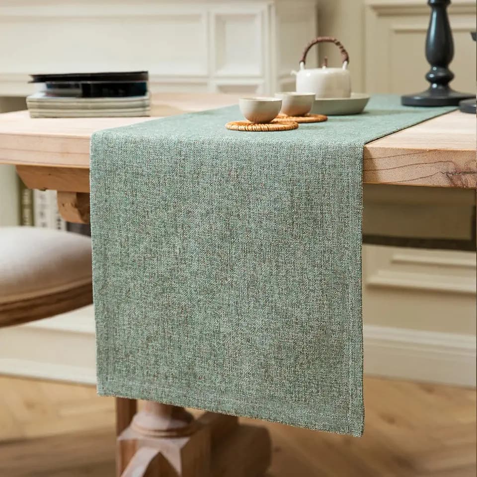 ZeeMart Burlap Style Farmhouse Table Runner, 14x72 Inches Mineral Green