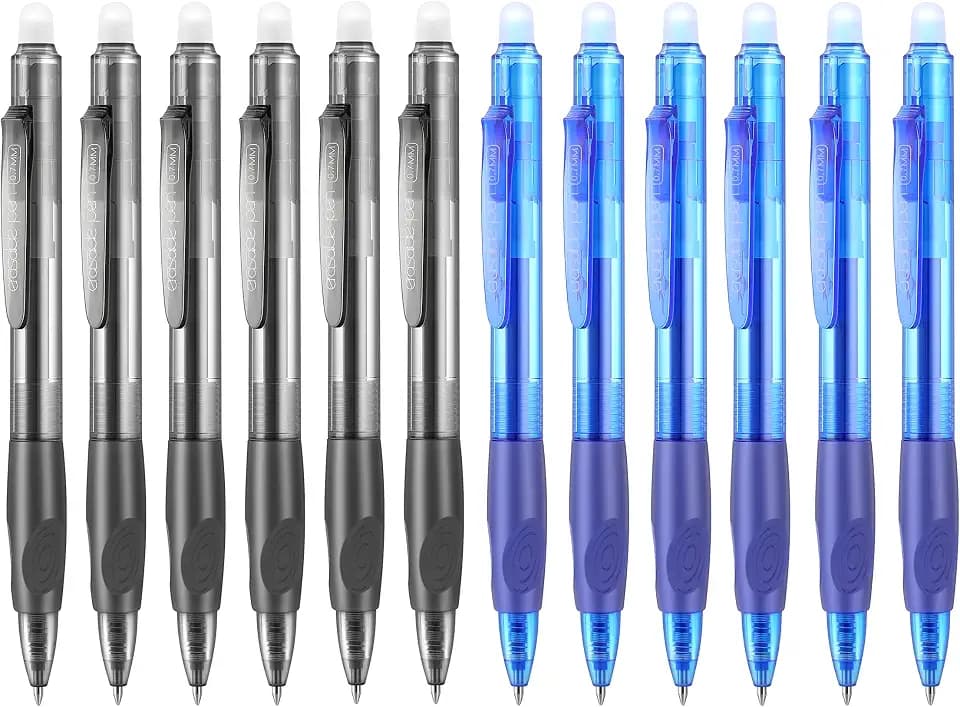 Aozora Erasable Pens Click Fine Point 0.7 mm Retractable Erasable Gel Pens for Completing Sudoku and Crossword Puzzles 12 Pack (Black&Blue)