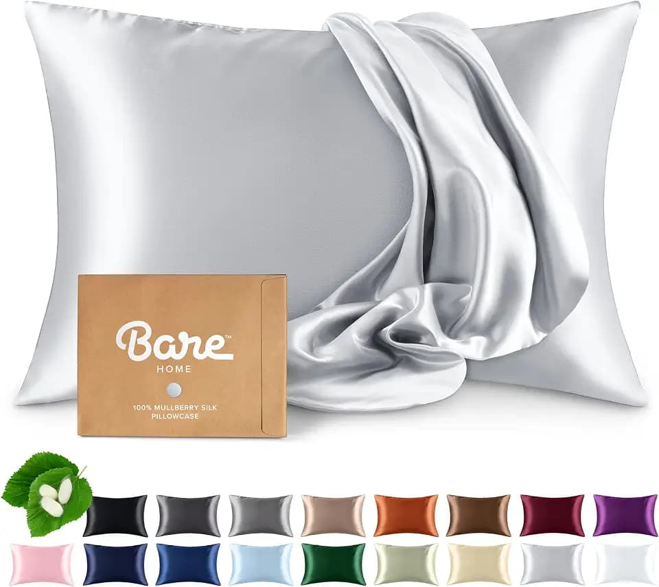 Bare Home 100% Mulberry Silk Pillowcase Envelope (Standard, Silver)