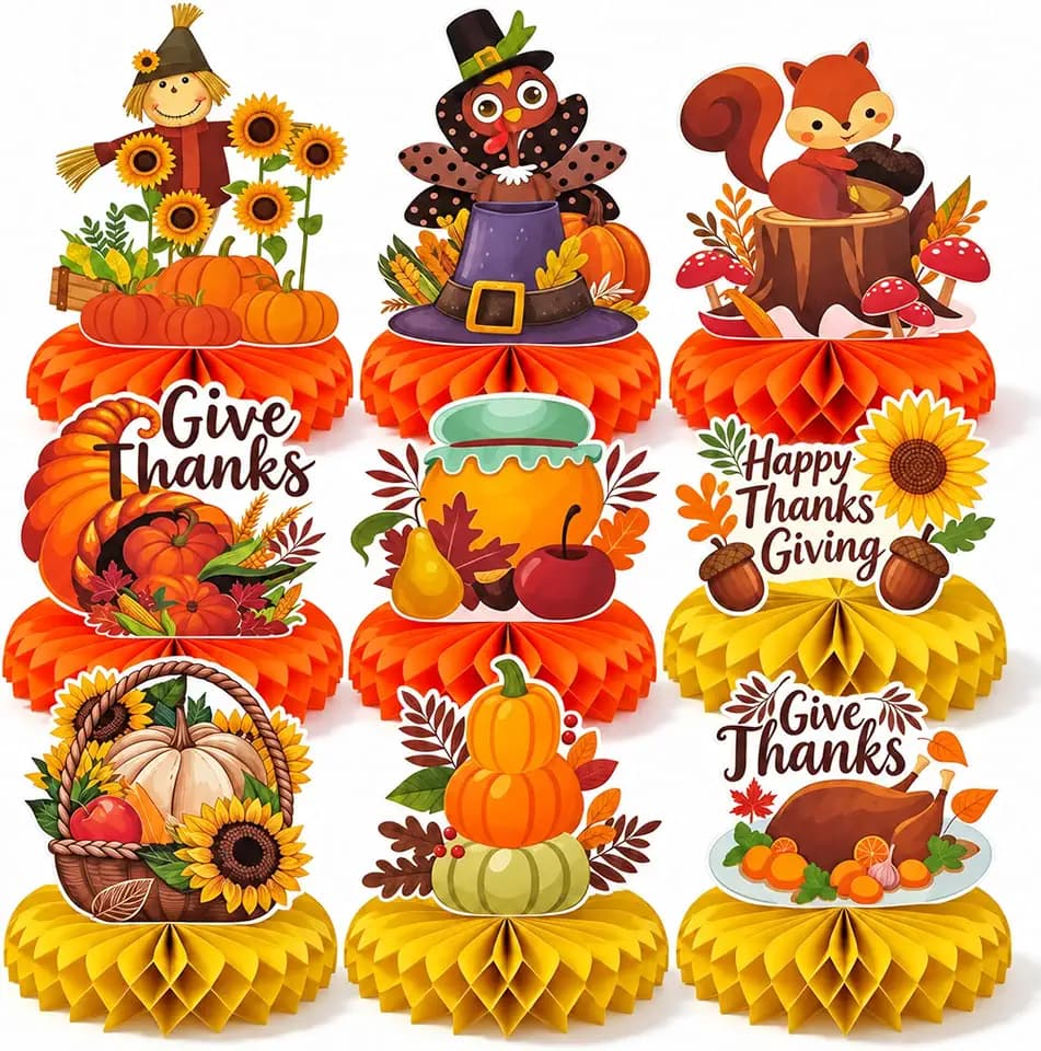 OHOME Thanksgiving Table Decor - 9 PCS Honeycomb | Thanksgiving Decorations Indoor Outdoor - Fall Centerpieces for Tables | Friendsgiving Party Decorations Supplies Favors Essentials for Home Kitchen