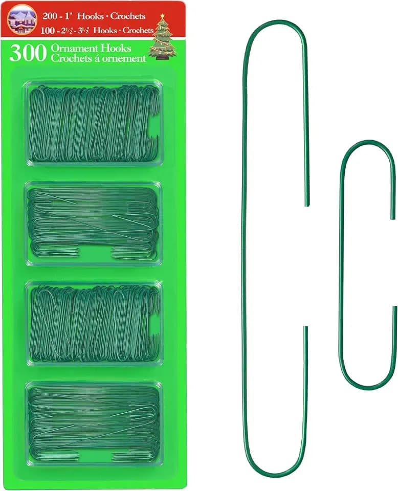 Green Christmas Tree Ornament Hooks - Metal Wire Decoration Hanging 300 Pk