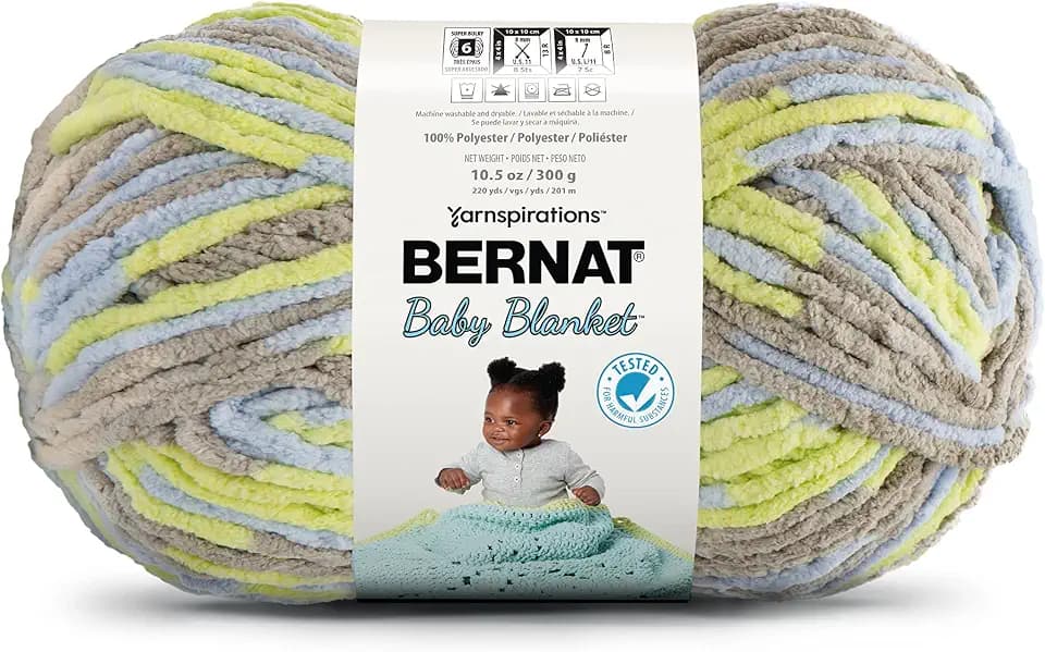 Bernat BABY BLANKET BB Little Boy Dove Yarn - 1 Pack of 10.5oz/300g - Polyester - #6 Super Bulky - 220 Yards - Knitting/Crochet