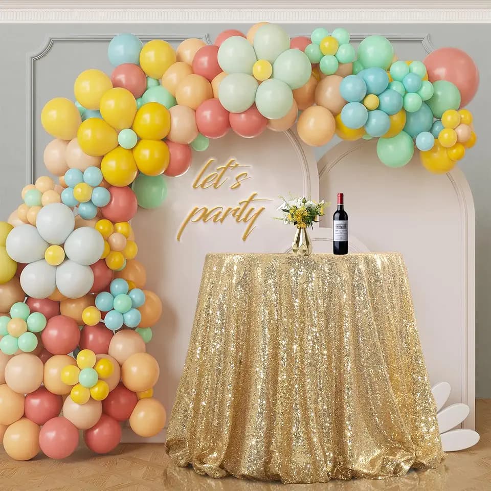SquarePie Round Sequin Tablecloth 120 Inch Light Gold Sparkly Table Cloth for Wedding Party