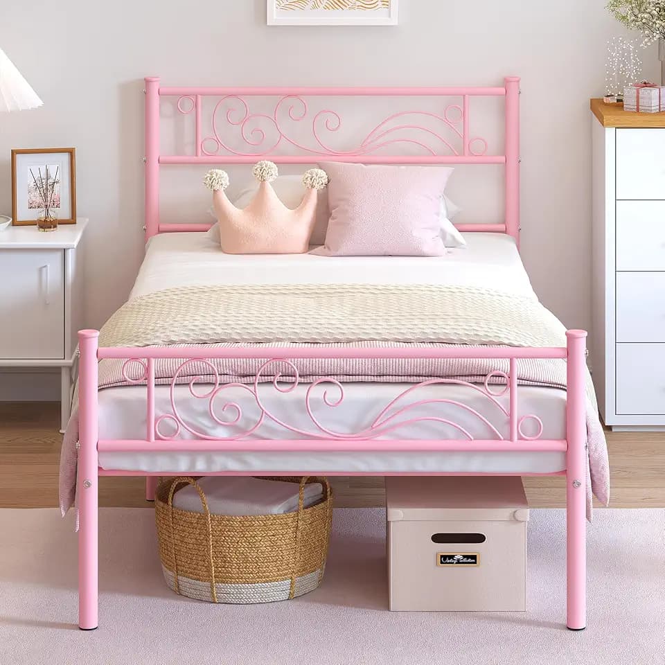 Weehom Twin Bed Frames with Headboard,Sturdy Metal Platform Bed for Kids