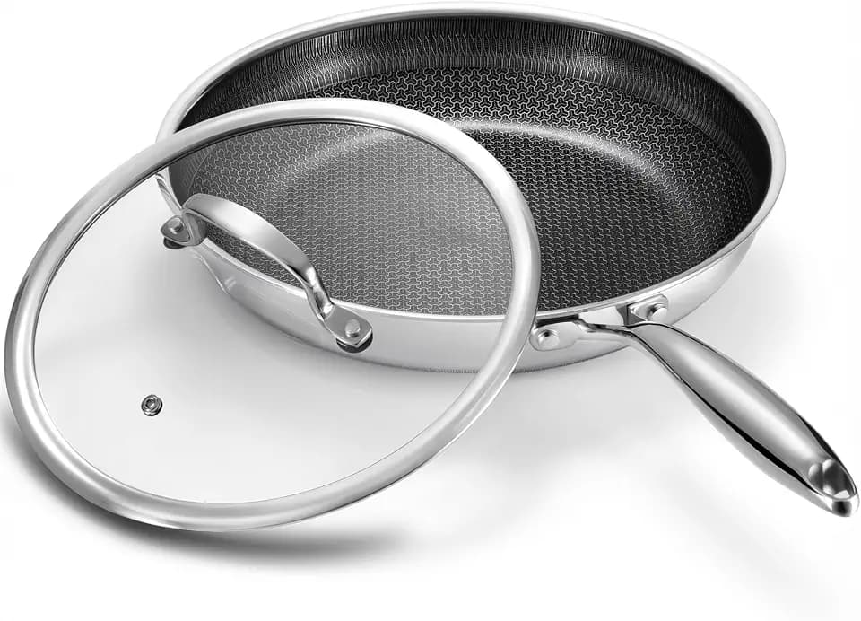 Stainless Steel Non Stick Frying Pan with Lid - PFOA Free