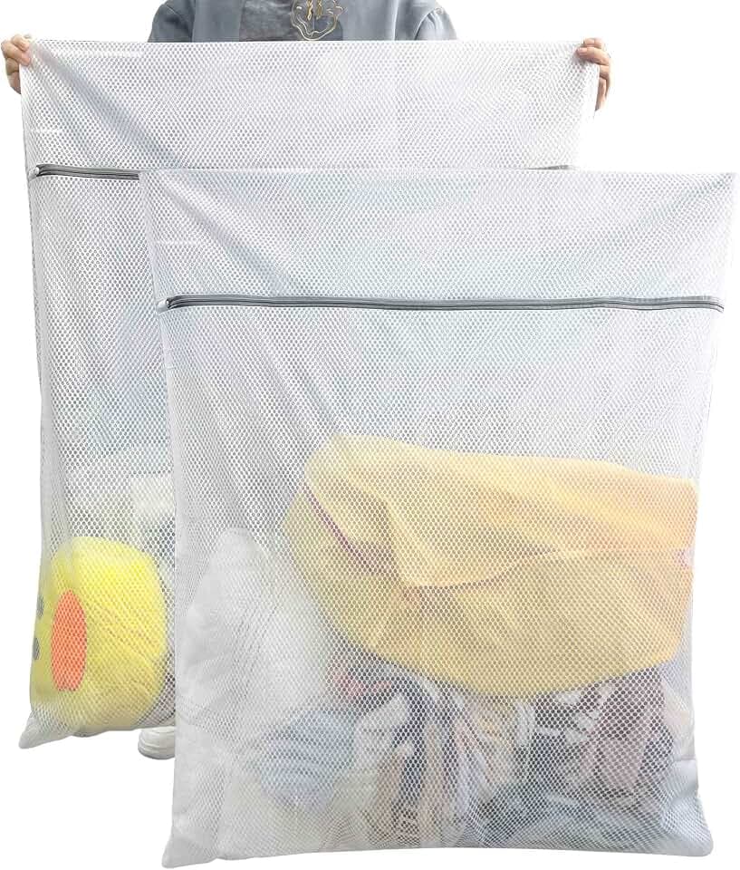 Oversized Honeycomb Mesh Laundry Bags, 2 Pack 35x43.3 inch Heavy Duty Delicate Wash Bag with Zipper.