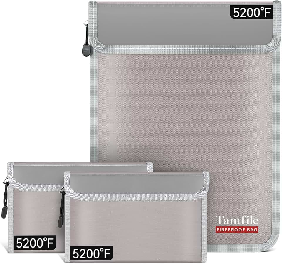Tamfile Fireproof Document Bag with 2 Pack Fireproof Organizer Travel Bag