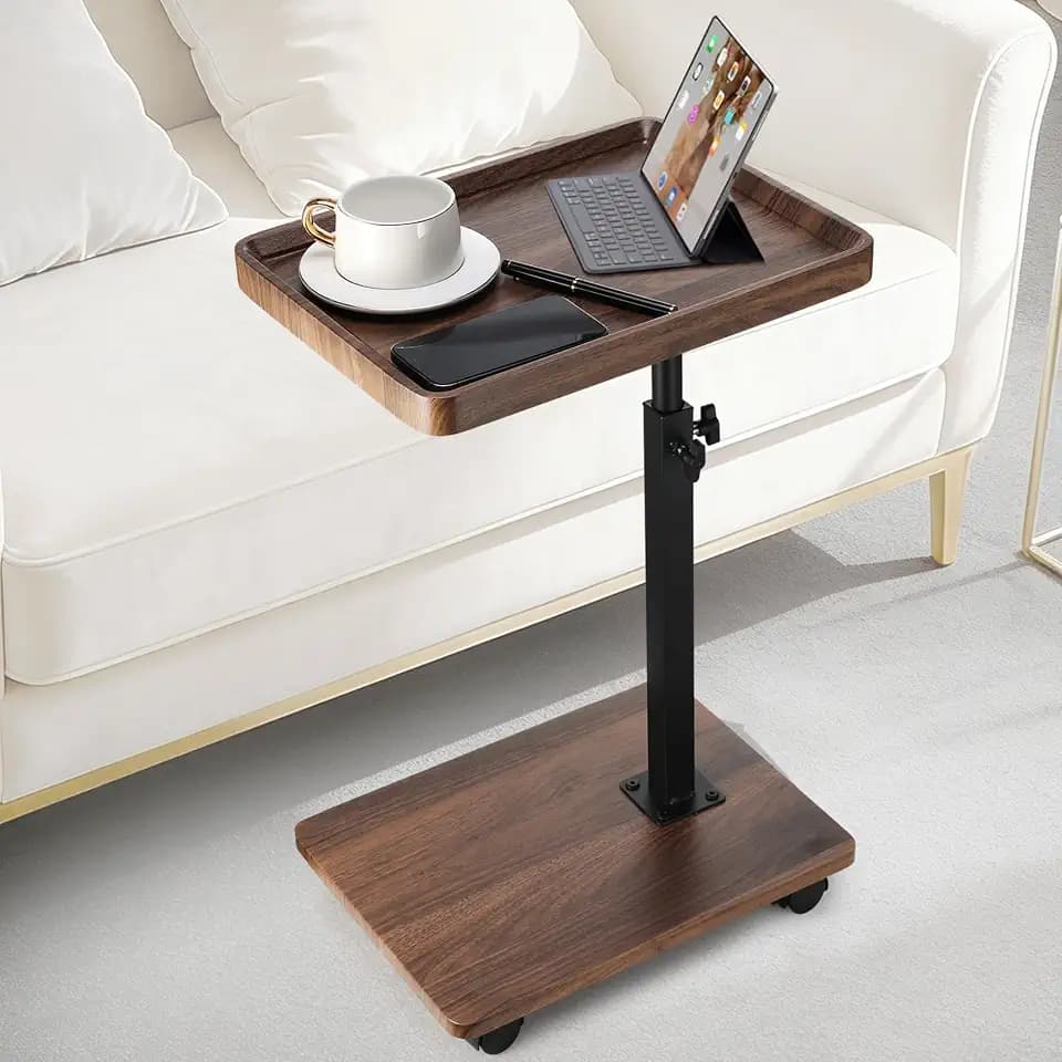 C Shaped End Table for Couch, Adjustable Height C Shaped Side Table