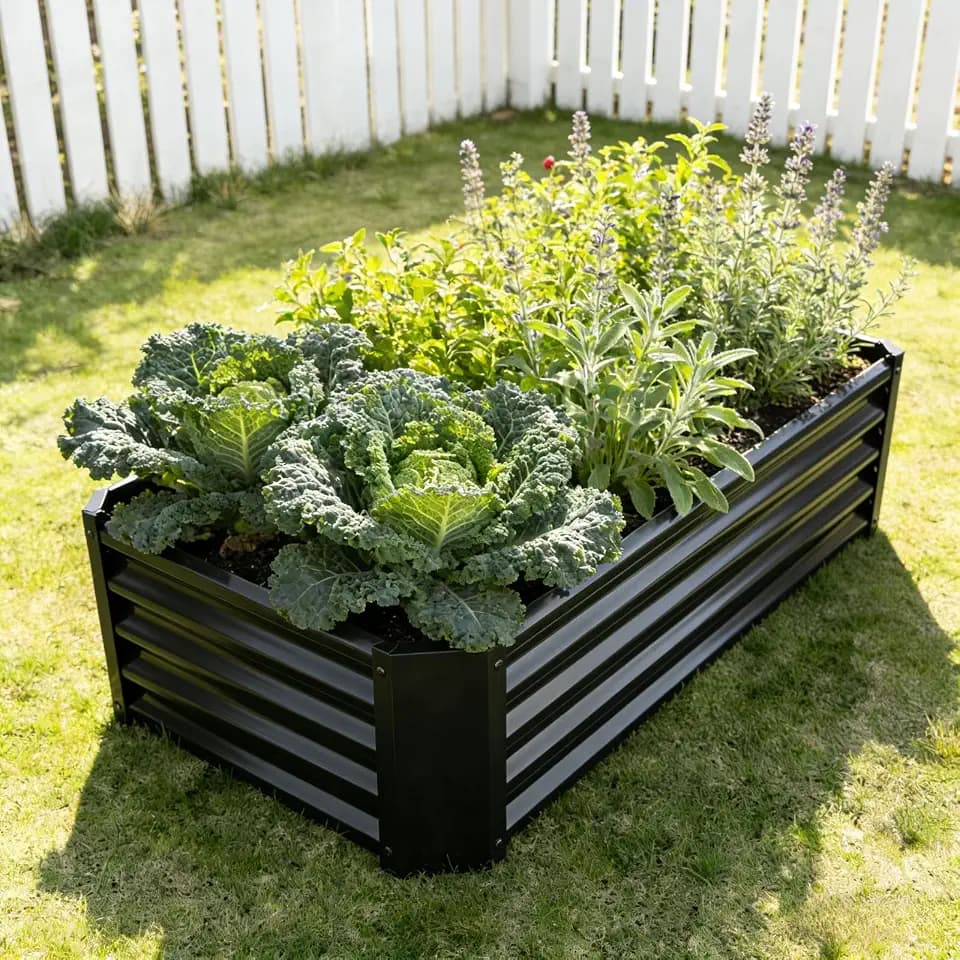 Hochbeet-Set aus Verzinkter Metall, Pflanzbeet Hochbeete für Garten, 120x60x30 cm, Hochbeete-kit für Gemüse Blumen Sukkulenten Kräuter, Blumenbeet & Pflanzentrog, Rechteckig, Schwarz