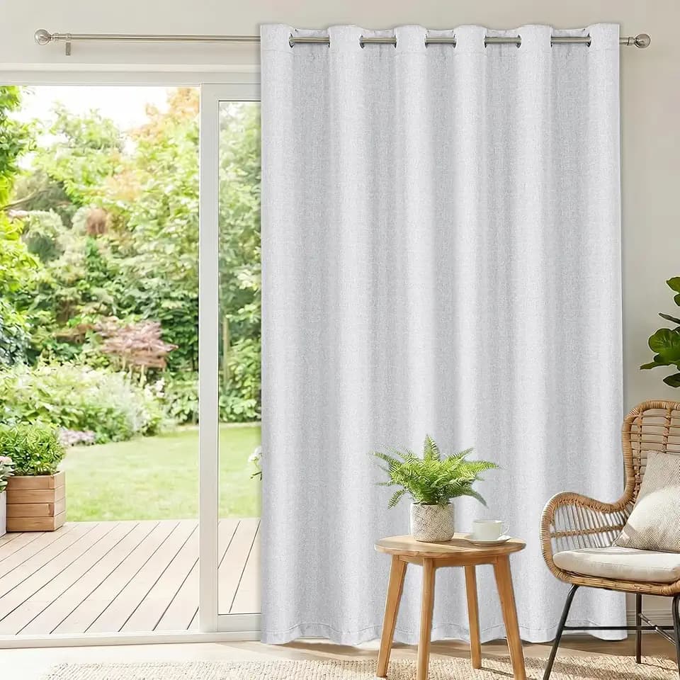 Faux Linen Blackout Sliding Door Curtains, 100" W x 84" L (1 Panel)