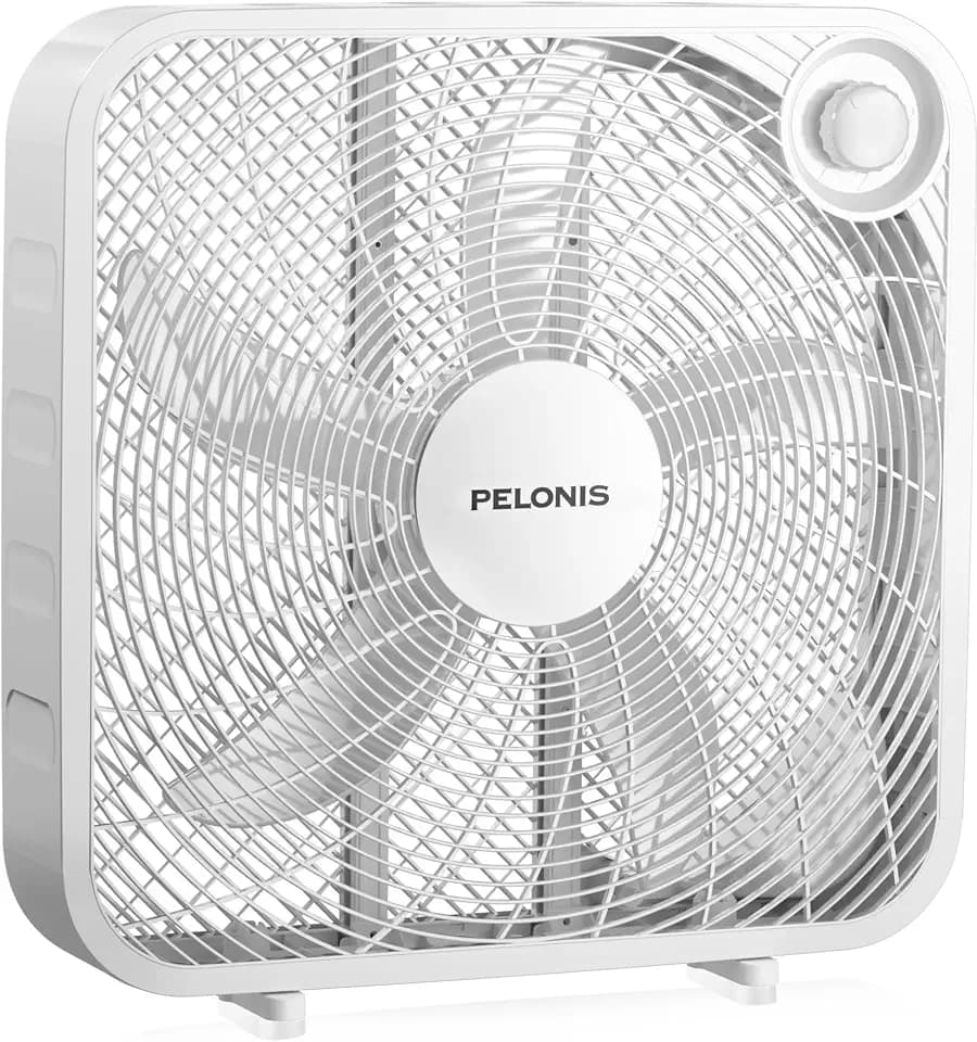 PELONIS 3-Speed, 20-Inch Box Fan for Bedroom, 5 Blades, 2295 CFM, White