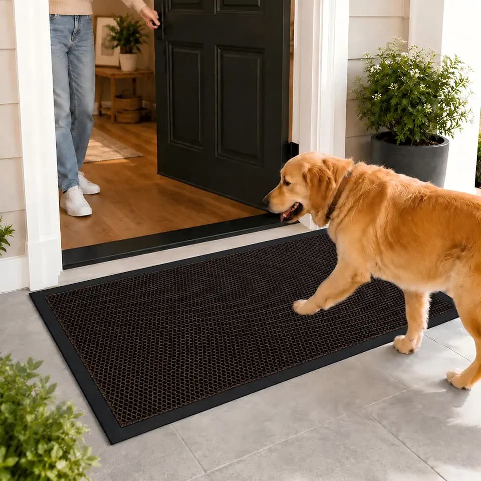 Mibao Meshy Mat Door Mat Heavy-Duty Quick-Dry Floor Mat, Sand & Dirt Trapper for Indoor & Outdoor, Ideal for Entrance, Mudrooms,Patios & Garages,Low-Profile,Non-Slip,Washable, Brown,30" x 17"