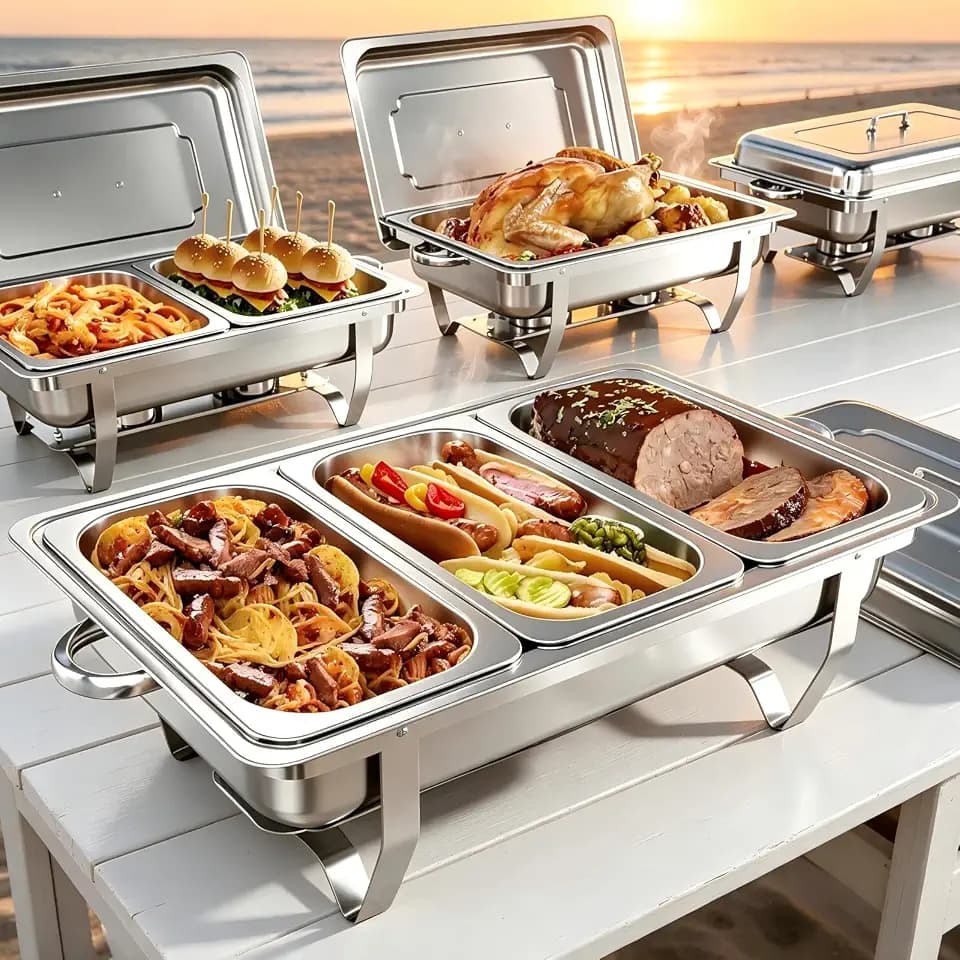 Amhier Chafing Dishes for Buffet, 11Qt, 4 Pack, Silver