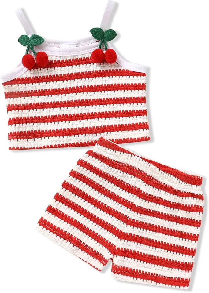 YOUNGER TREE Toddler Baby Girl Summer Clothes Sleeveless Waffle Knit Set