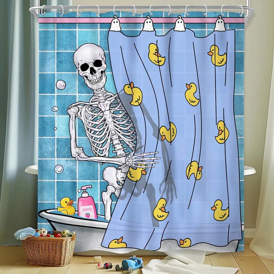 Skull Kids Gothic Skeleton Bathtub Bathing Bathroom Shower Curtain Set