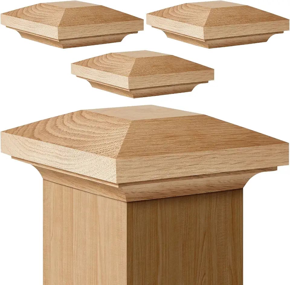 Sasylvia 4 Pcs 3 1/16 Inch Red Oak Newel Post Cap for 3 Inch Post Topper