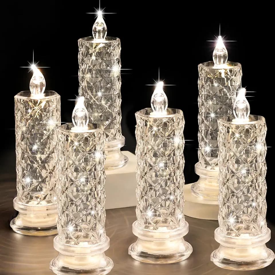 SupBri 6PCS Rose Halo LED Flameless Candles, Battery Operated Crystal Light