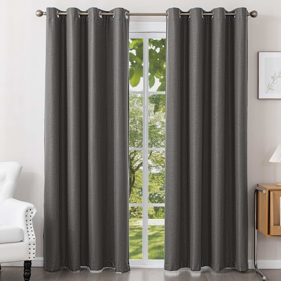 Blackout Curtains - Flame Retardant NFPA701 for Bedroom Living Room, 2 Panels 52x96 Inch Deep Gray Grommet Drapes, Fluorine Free Thermal Insulated