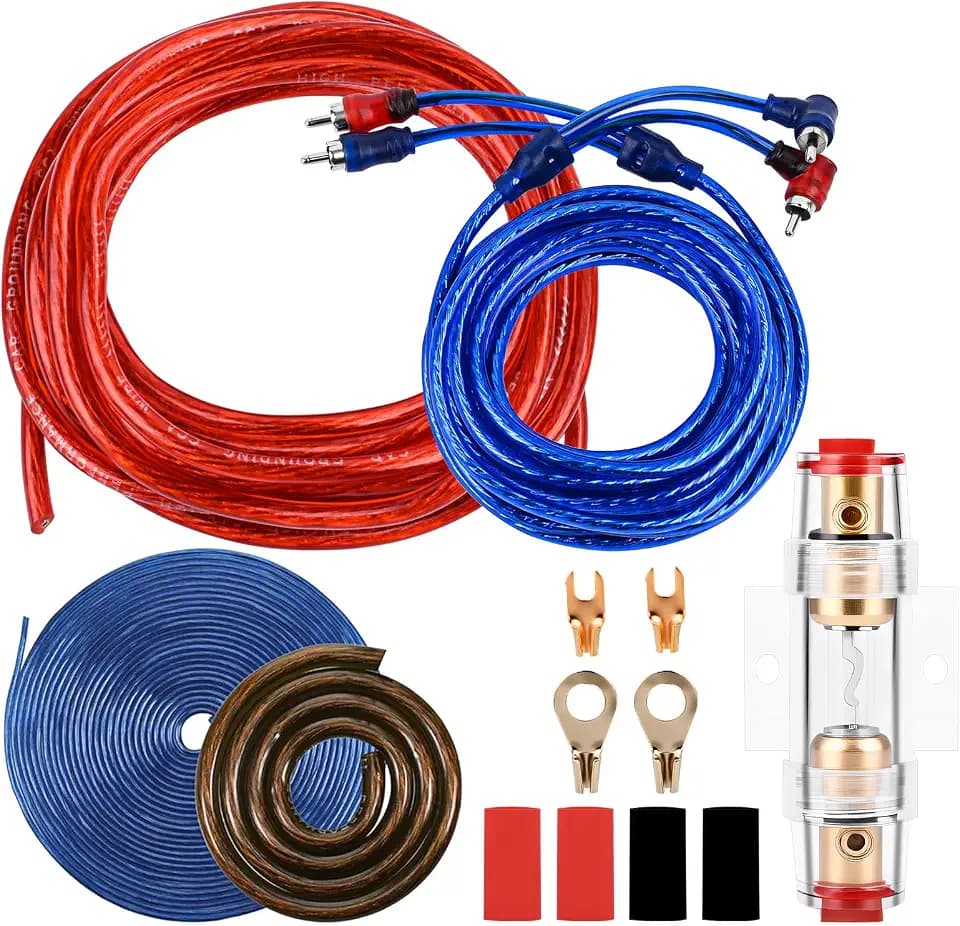 Subwoofer Kabel Set 10GA, hochwertiges Car Hifi Kabel Set für Auto Verstärker bis 1500W, Komplettes Subwoofer Kabel Auto Anschluss Set mit 4,5m Stromkabel für Endstufe und Car Audio Systeme