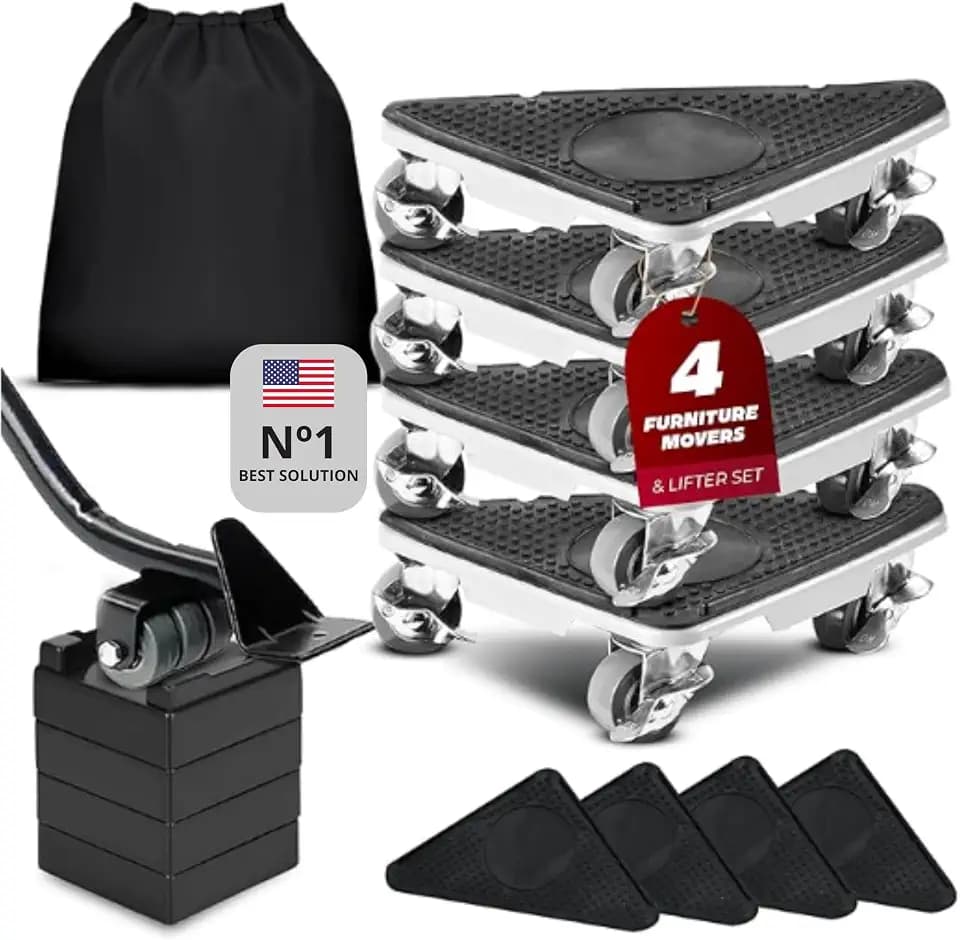 Corner Furniture Dolly Set of 4 with Lifter, 3 Wheels, 2650 lb