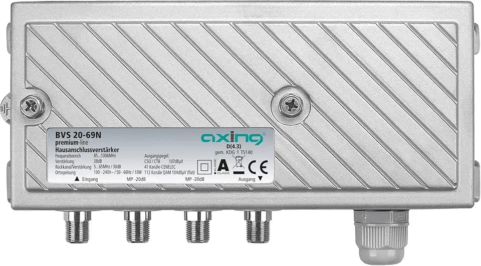 Axing BVS 20-69N Hausanschluss-Verstärker CATV Kabelfernsehen digital Internet aktiver Rückkanal 5-65 MHz (38 dB, 107 dBµV 5-1006 MHz)
