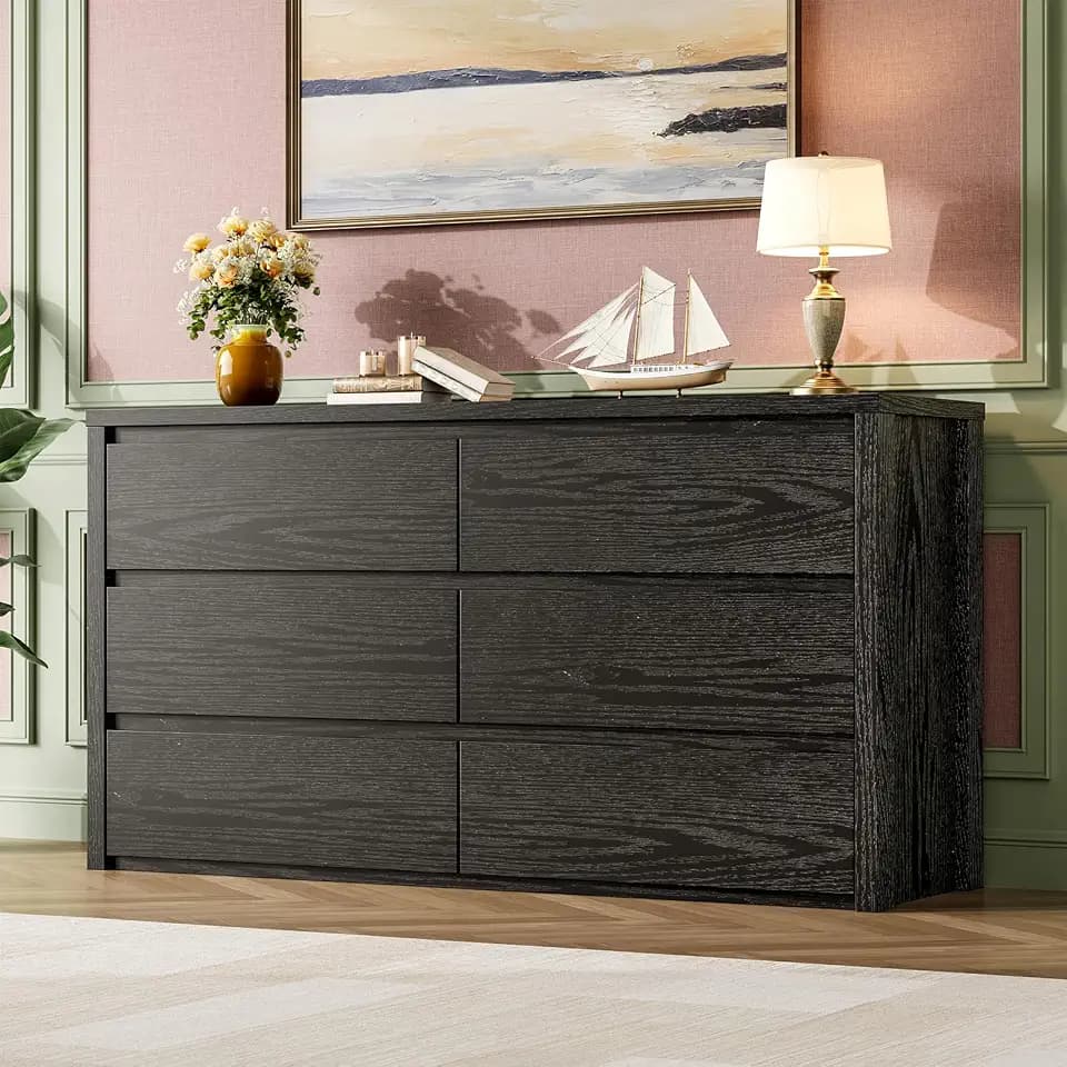 6 Drawer Dresser for Bedroom, Wide Chest of Drawers, Large Wood Dresser