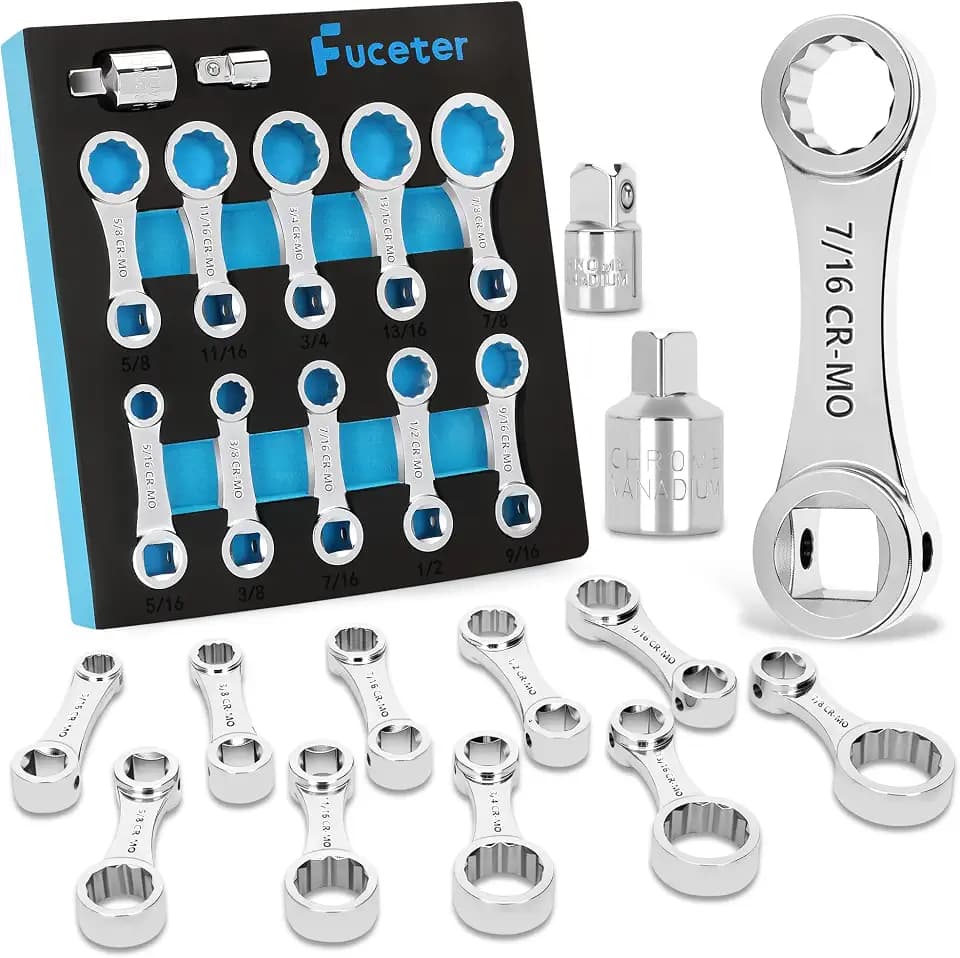 Torque Adapter Set SAE 12PCS, Includes 5/16", 3/8", 7/16", 1/2", 9/16", 5/8", 11/16", 3/4", 13/16", 7/8", 12 Point Box End Torque Wrench Extension Adapter 3/8" Drive, with 1/2" + 1/4" Drive Converters