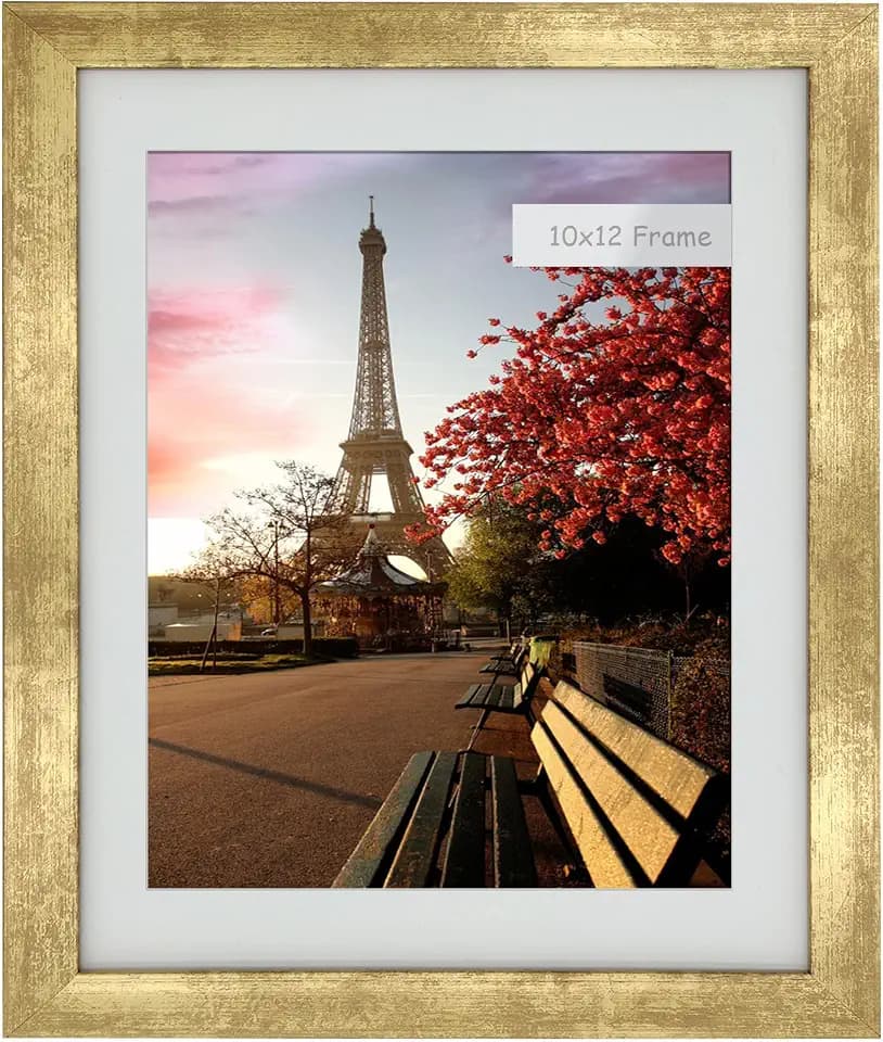 10x12 Photo Frame Gallery Picture frame with 8x10 mat,Freestanding and Wall Mountable,Gold