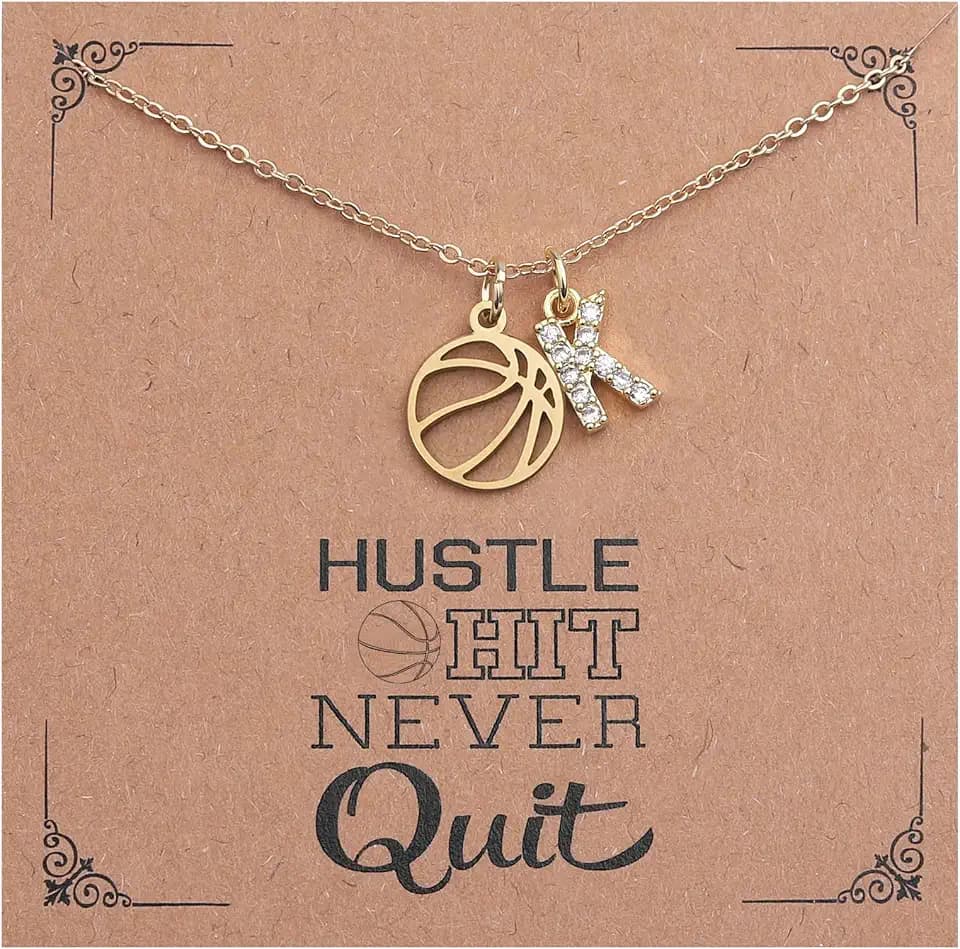 Basketball Necklace for Women Girls Personalized Basketball Pendant Necklace with Initial A-Z Letters Christmas Graduation Birthday Gifts for Team Players Lovers