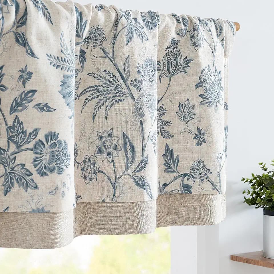 jinchan Floral Valance Curtain Linen 16 Inch Farmhouse 1 Panel Blue