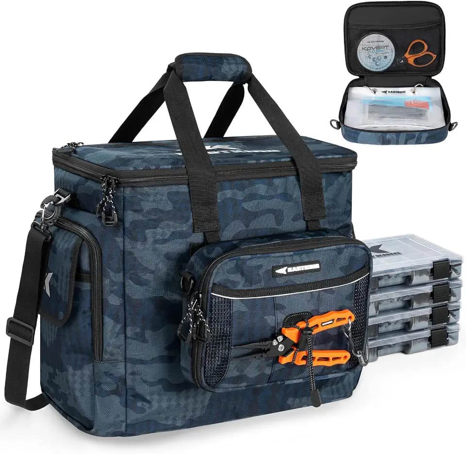 KastKing BaitSpace Tackle Bag with Removable Bait Binder, 4 Tackle Boxes