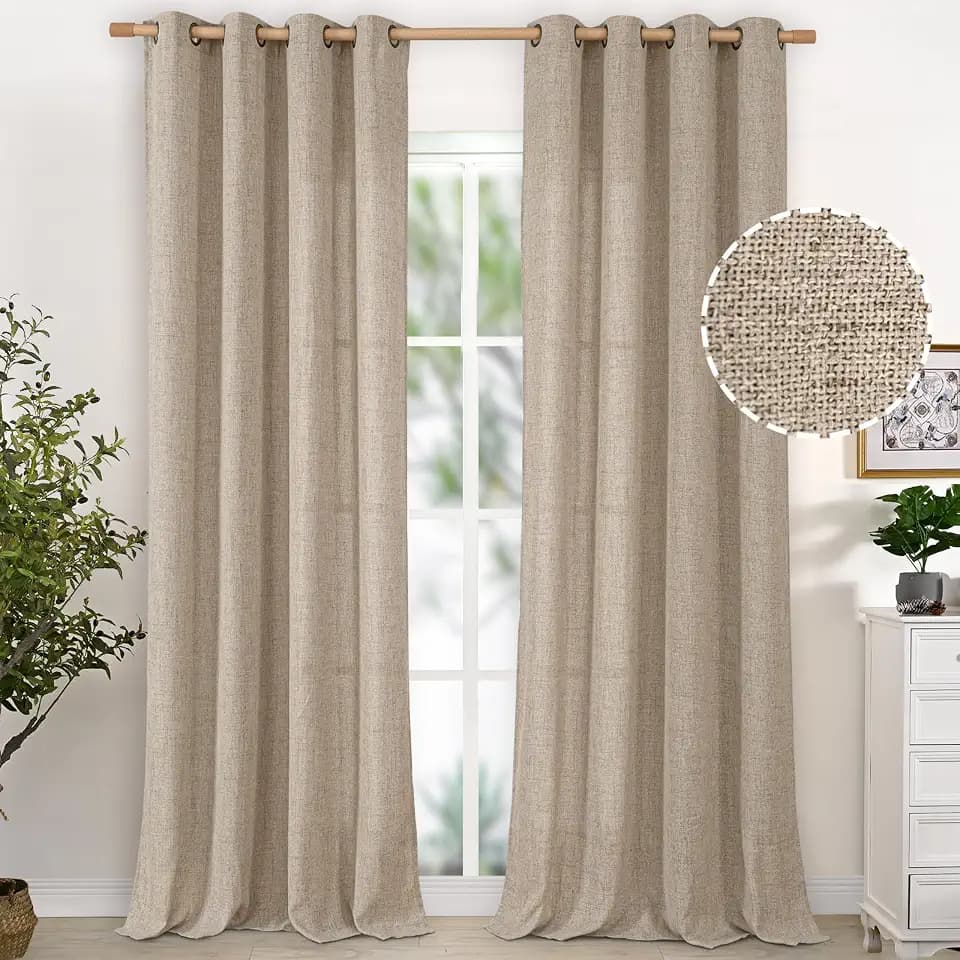 YoungsTex 90 Inches Long Oatmeal Linen Semi Sheer Curtains for Living Room