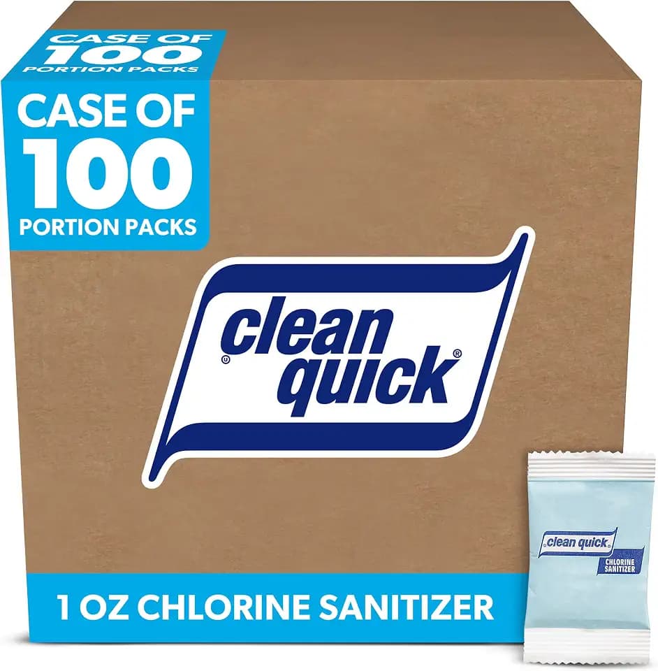 Clean Quick Chlorine Sanitizer Powder, Single Use Packets (1 oz, 100 pack)