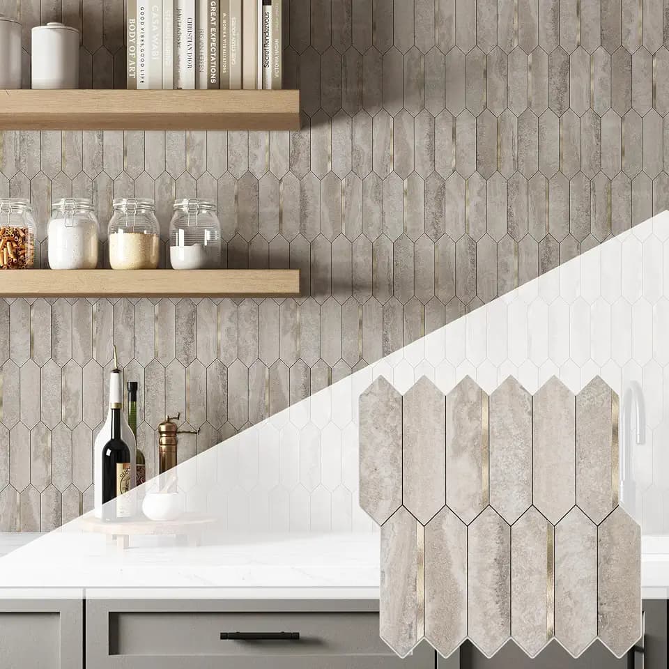 KASARO Peel and Stick Backsplash Long Hexagon Wall Tile, 10-Pieces, Beige