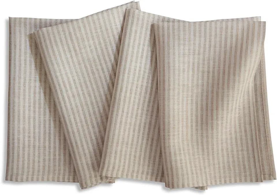Solino Home 100% Pure Linen Napkins, 20 x 20 in, Natural Striped, Set of 4
