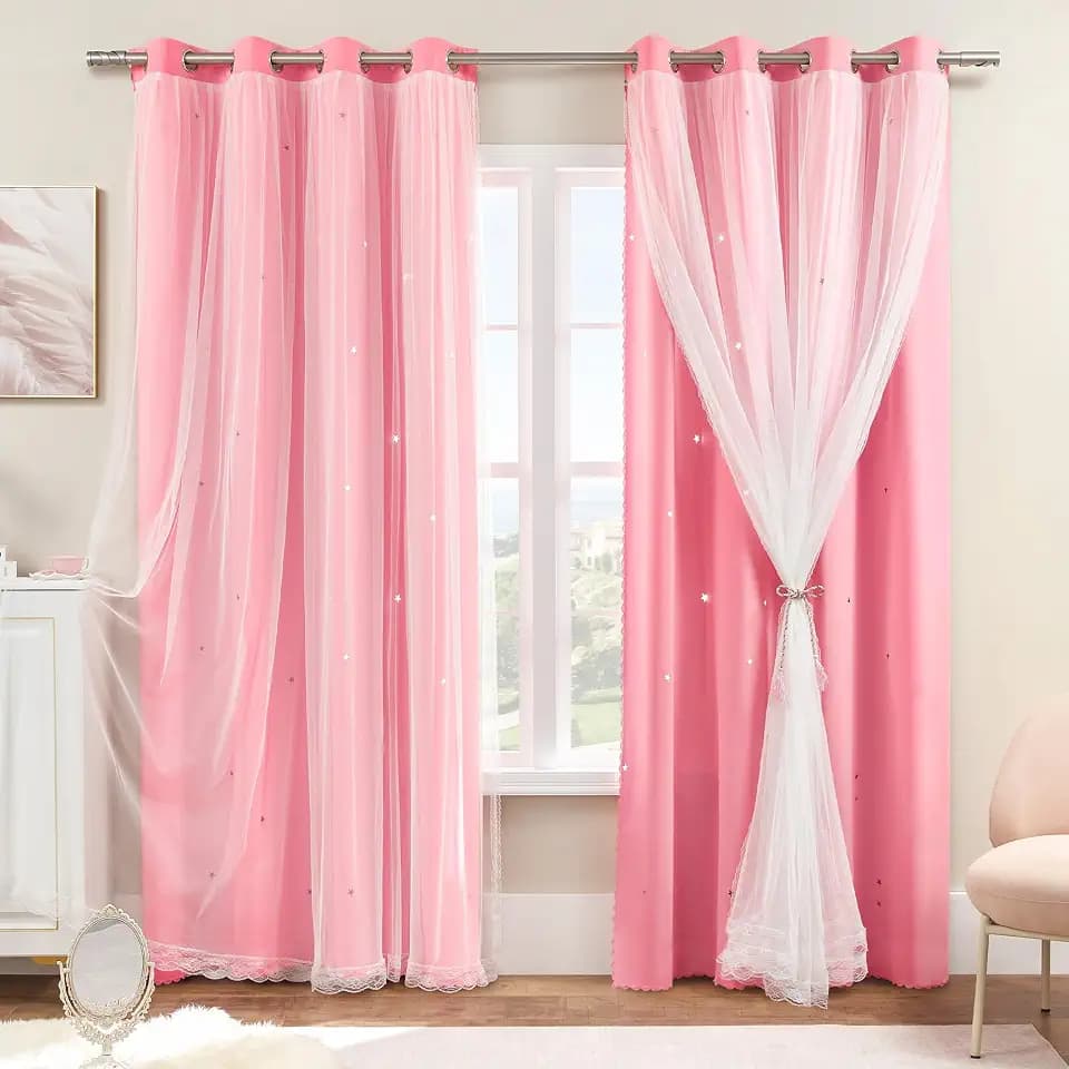XiDi Pink Curtains Blackout for Girls, Kid Bedroom, 34 x63 inch 1 Panel