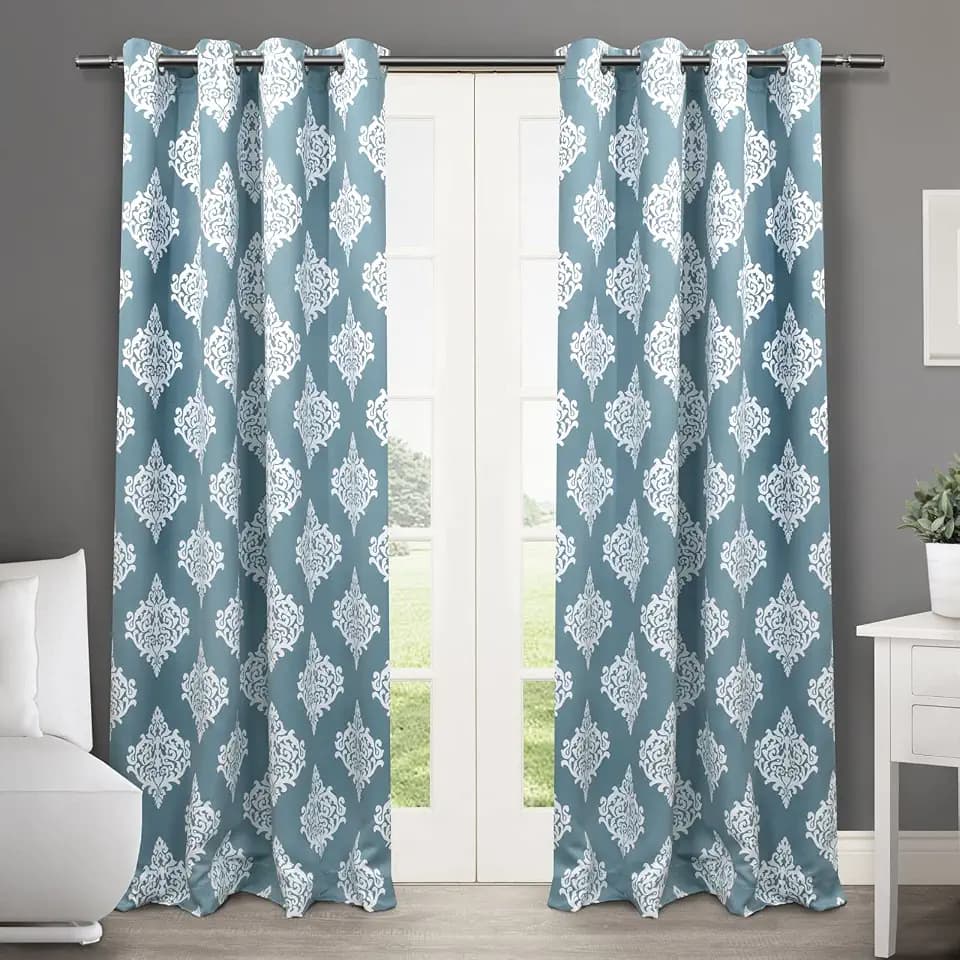 EXCLUSIVE HOME Medallion Room Darkening Blackout Grommet Top Curtain Panel Pair, 52"x84", Teal
