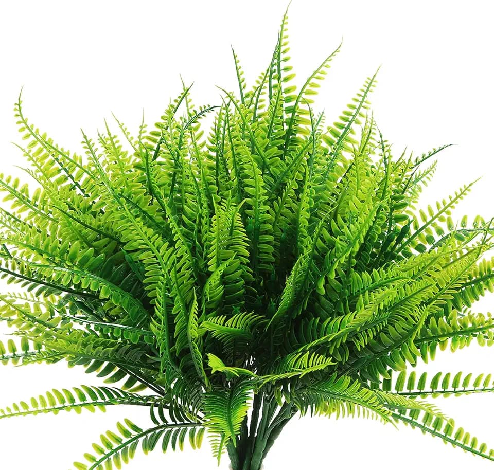 Coreland 8 Pcs Fake Plants Outdoors - Ferns Artificial Plants for Outdoor Ferns Lifelike Boston Faux Fern Stems UV Resistant Outdoor Plants Artificial for Porch Greenery Decor