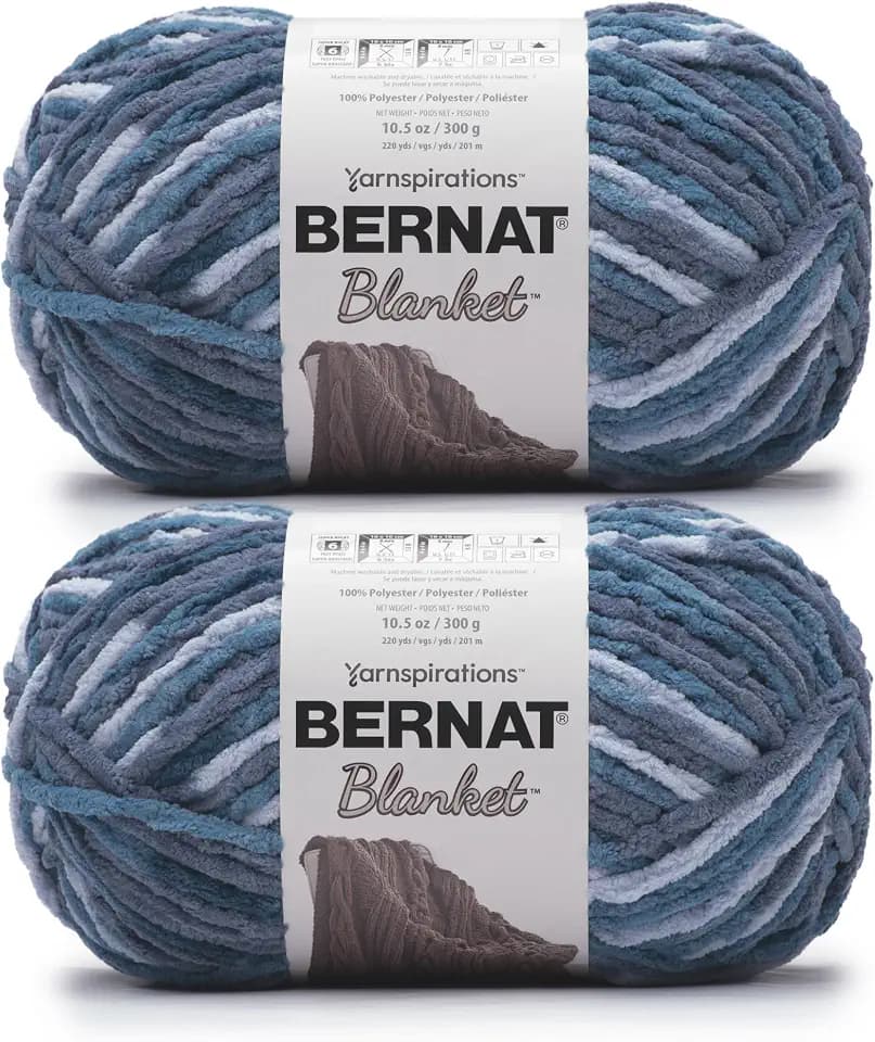 Bernat Blanket Yarn Super Bulky Soft Chenille Yarn Cozy Blue Varg 2-Pack
