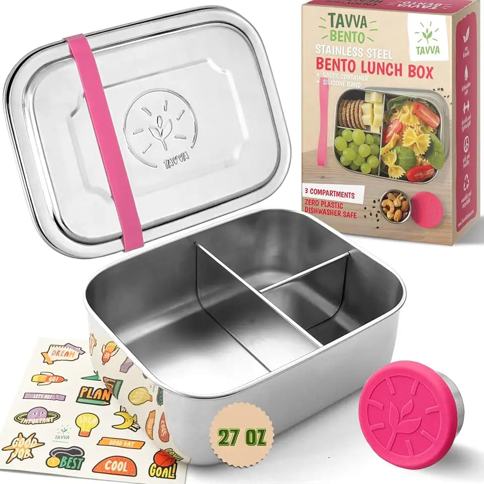 TAVVA Stainless Steel Bento Box, 27oz + Condiment Container, Ages 6 to 9
