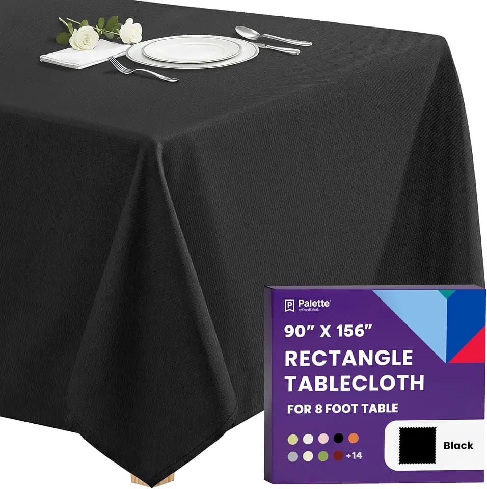 Gee Di Moda Rectangle Tablecloth - 90 x 156 Inch Black Table Cloth for 8 Foot Tables with Floor-Length Drop - Heavy Duty Washable Fabric for Holiday Party, Dinner, Weddings & Baby Shower