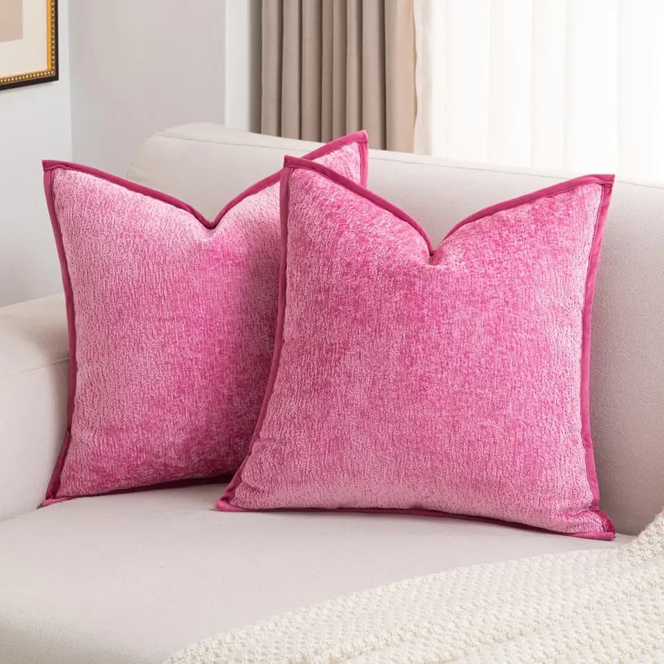 FUTEI Pack of 2 Chenille Soft Throw Pillow Covers 22x22 Inch, Hot Pink