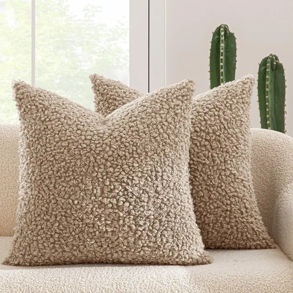MIULEE Decorative Faux Fur Pillow Covers Sherpa 18x18 Light Camel