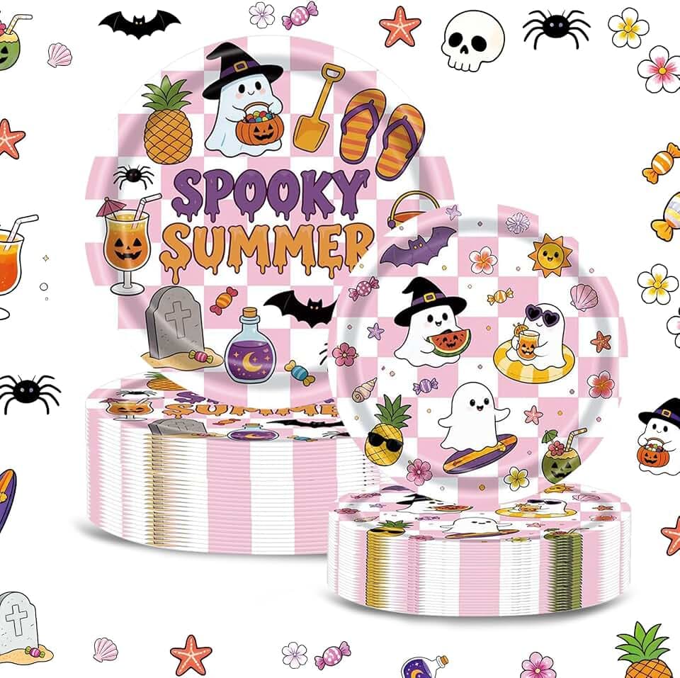 50 Pcs Summer Halloween Paper Plates 9" Dinner Party Tableware Disposable