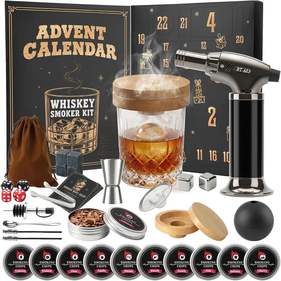 Whiskey Advent Calendar 2026 for Men - 24-Day Whiskey Smoker Infuser Kit