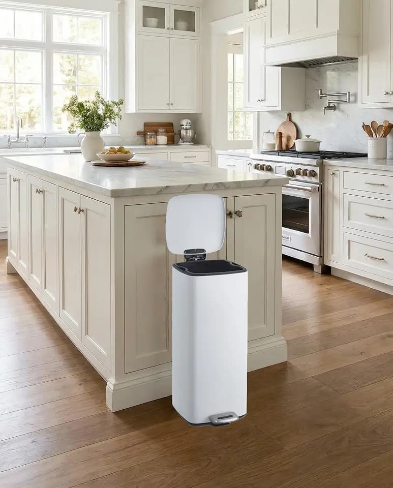 GarveeHome 8 Gallon Step Square Trash Can with Soft-Close Lid, White