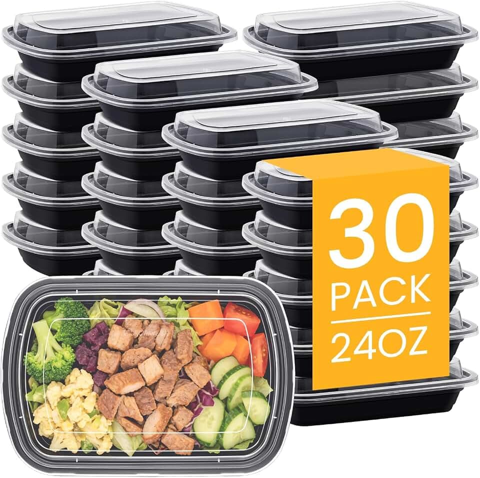 30Pack-24oz Meal Prep Containers Reusable with Lids - BPA-Free Plastic Food Storage Containers for Lunch, Portion Control, Weekly Meal Prep, Leftovers, Takeout - Microwave, Freezer Safe, Leak Proof