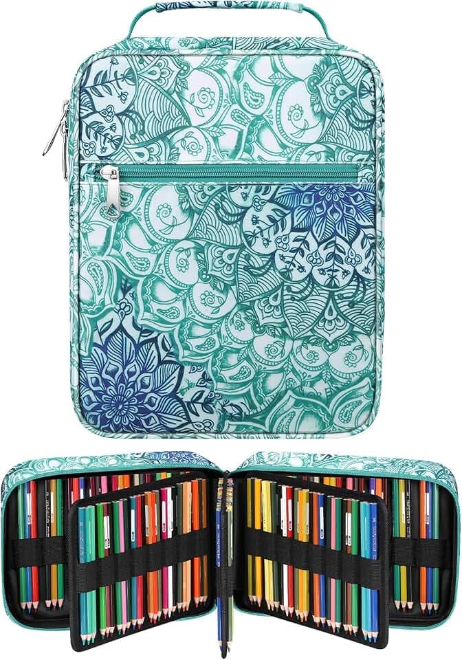 FINPAC Pencil Case Holder Slot, Large MultiLayer Watercolor Pen Bag w/Zipper Front Pocket, Big Organizer for 200 Colored Pencils/130 Gel Pens, Markers to Artists, Painters, Planners