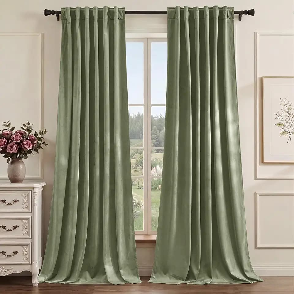 StangH Modern Farmhous Sage Green Velvet Curtains 84 Inches Long 2 Panels